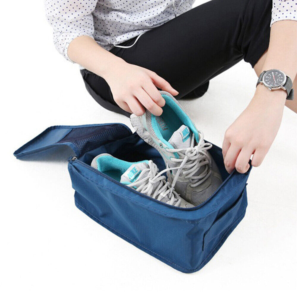 2Pcs Portable Shoes Bag Travel Sport Storage Pouch Organizer Dark Blue