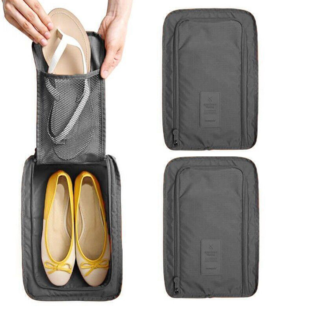 2Pcs Portable Shoes Bag Travel Sport Storage Pouch Organizer Grey