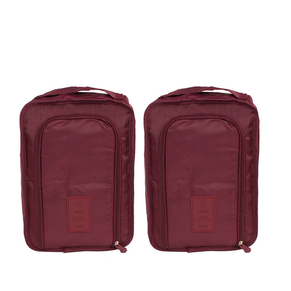 2Pcs Portable Shoes Bag Travel Sport Storage Pouch Organizer Wine Red