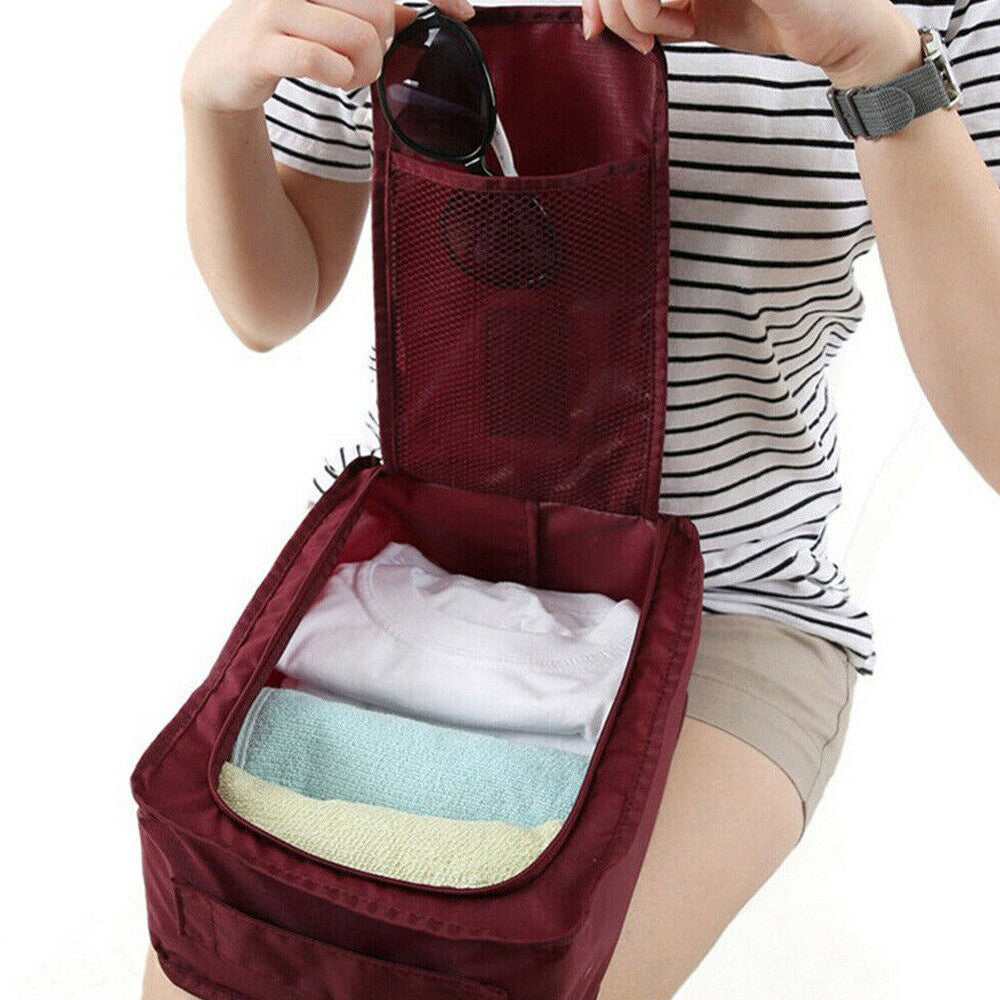 2Pcs Portable Shoes Bag Travel Sport Storage Pouch Organizer Wine Red