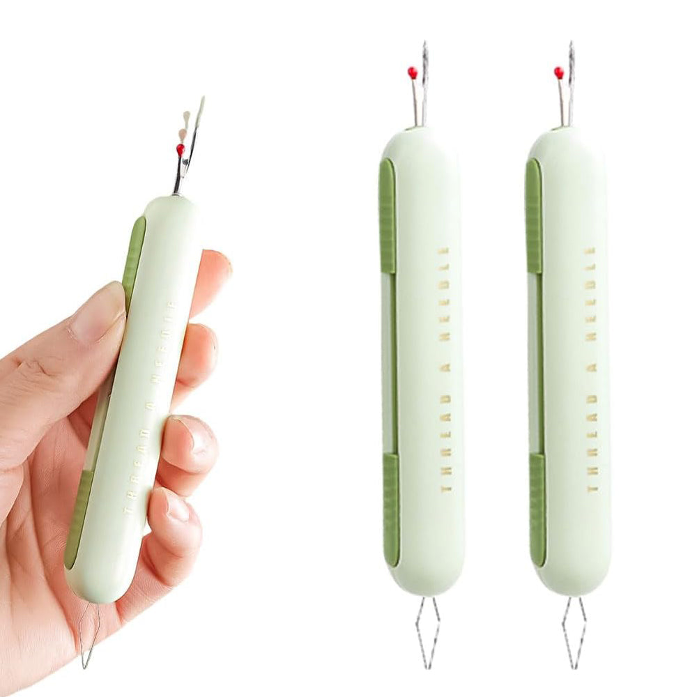 2Pcs 2-in-1 Needle Threader Sewing Ripper Threading Guide Tool Green
