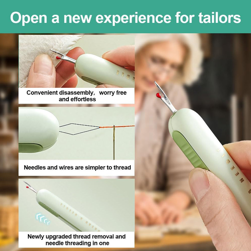 2Pcs 2-in-1 Needle Threader Sewing Ripper Threading Guide Tool Green