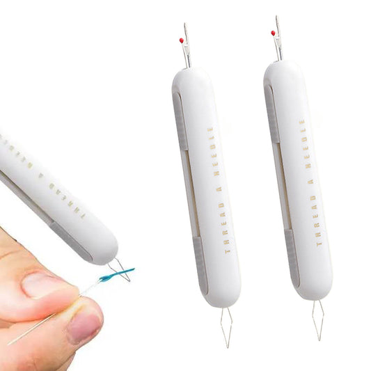 2Pcs 2-in-1 Needle Threader Sewing Ripper Threading Guide Tool Light Grey