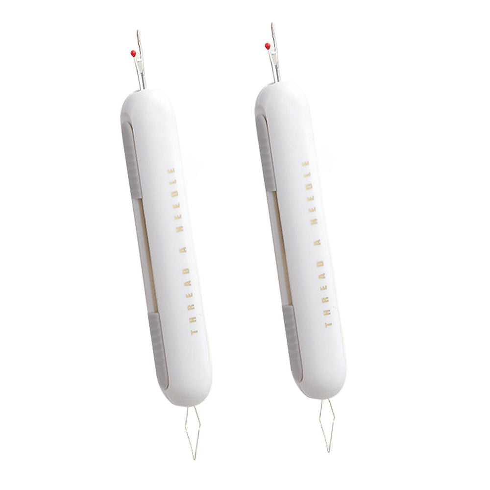 2Pcs 2-in-1 Needle Threader Sewing Ripper Threading Guide Tool Light Grey