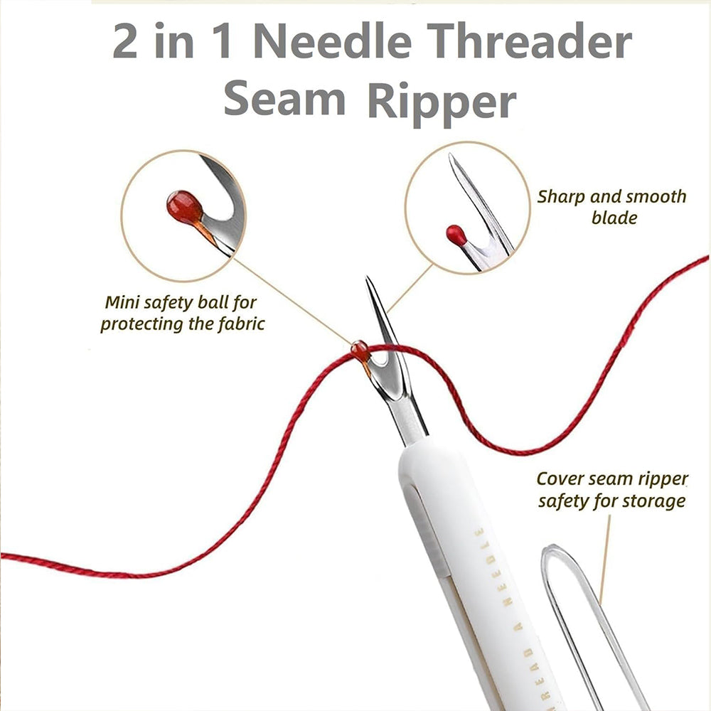 2Pcs 2-in-1 Needle Threader Sewing Ripper Threading Guide Tool Light Grey