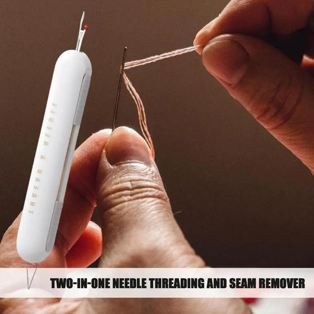 2Pcs 2-in-1 Needle Threader Sewing Ripper Threading Guide Tool Light Grey