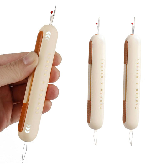 2Pcs 2-in-1 Needle Threader Sewing Ripper Threading Guide Tool Light Yellow
