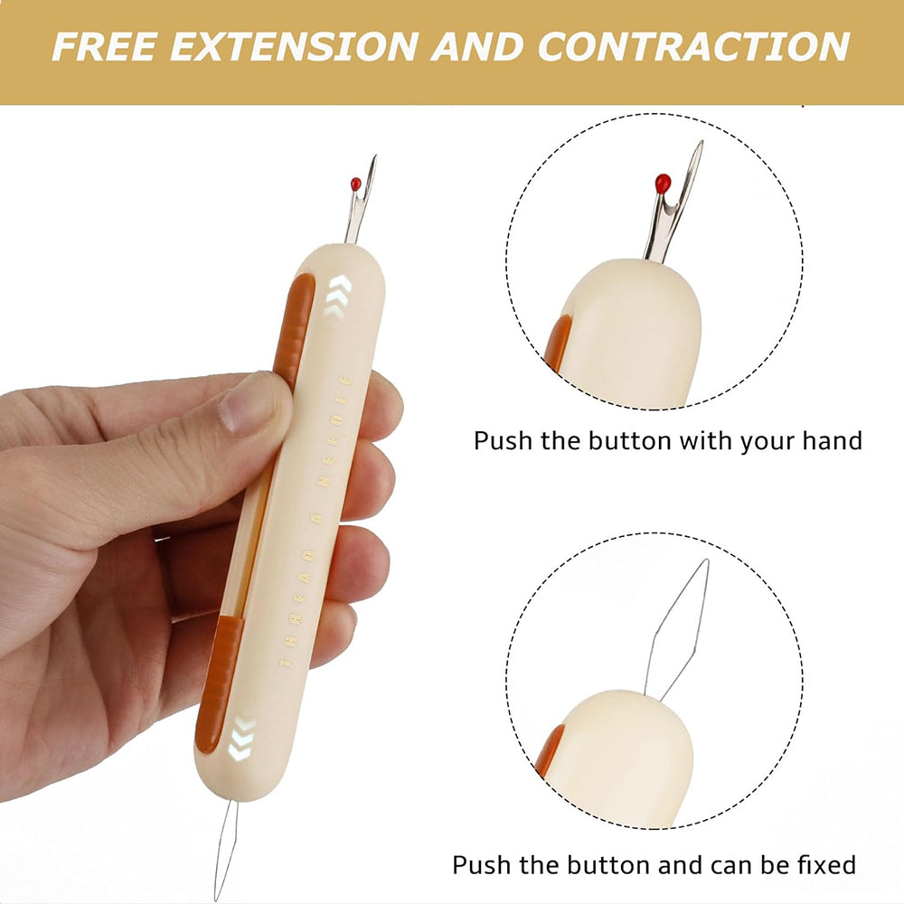 2Pcs 2-in-1 Needle Threader Sewing Ripper Threading Guide Tool Light Yellow