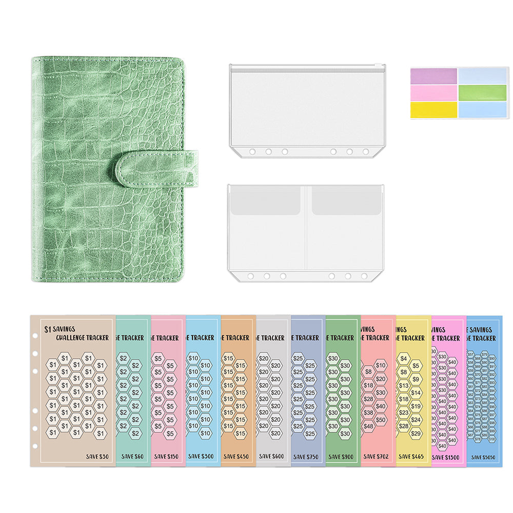 Budget Binder with Money Saving Challenge Cash Envelopes Planner Organizer Green