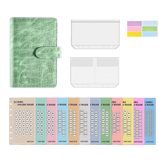 Budget Binder with Money Saving Challenge Cash Envelopes Planner Organizer Green