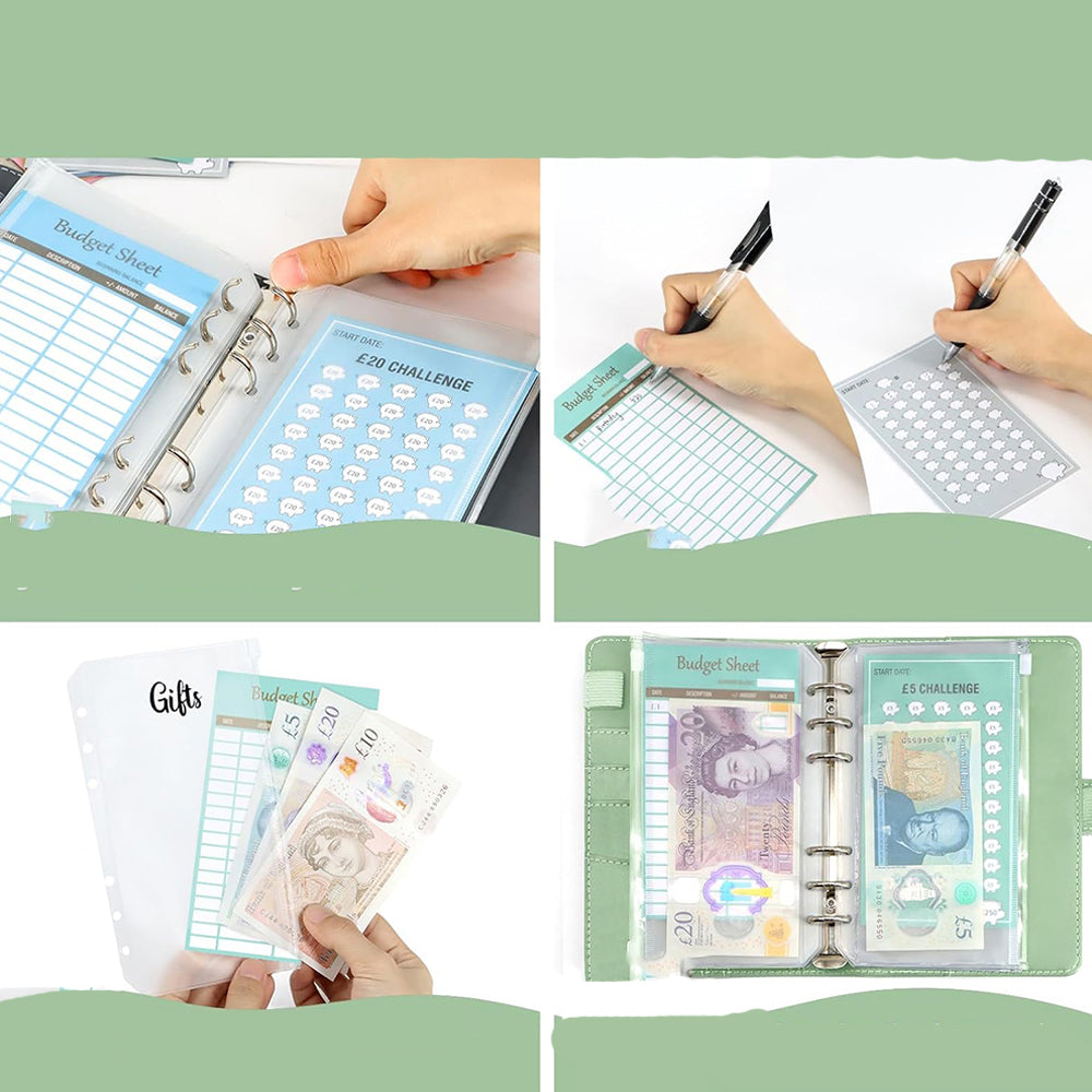 Budget Binder with Money Saving Challenge Cash Envelopes Planner Organizer Green