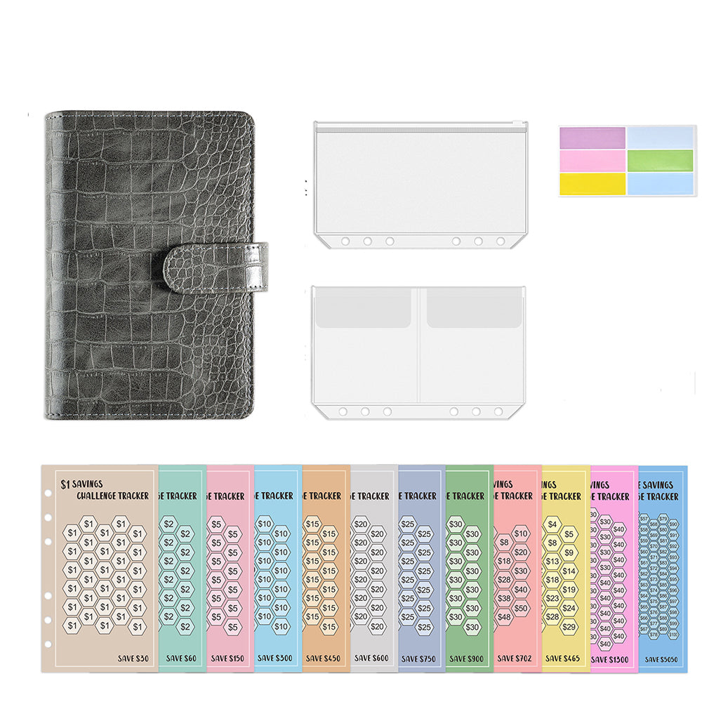 Budget Binder with Money Saving Challenge Cash Envelopes Planner Organizer Grey