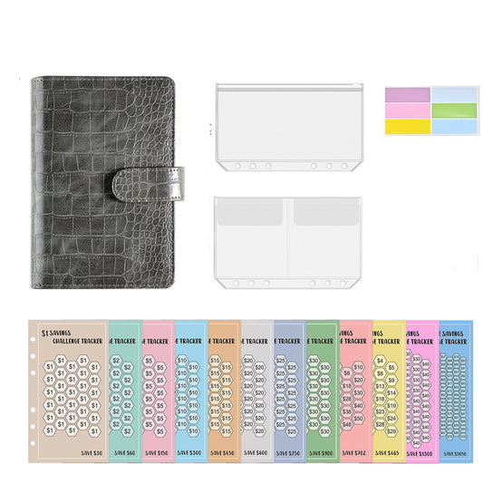 Budget Binder with Money Saving Challenge Cash Envelopes Planner Organizer Grey