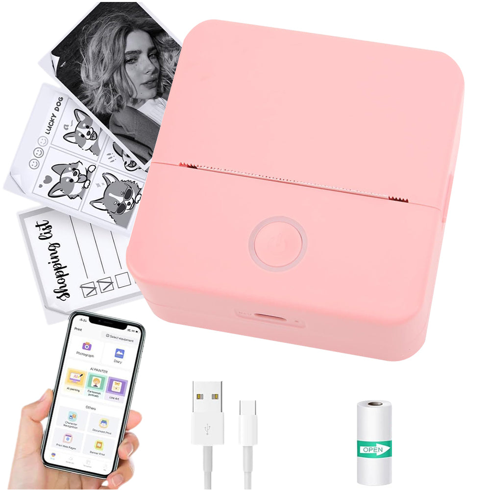 Mini Wireless Bluetooth Thermal Printer Photo Inkless Sticker Printer Pink