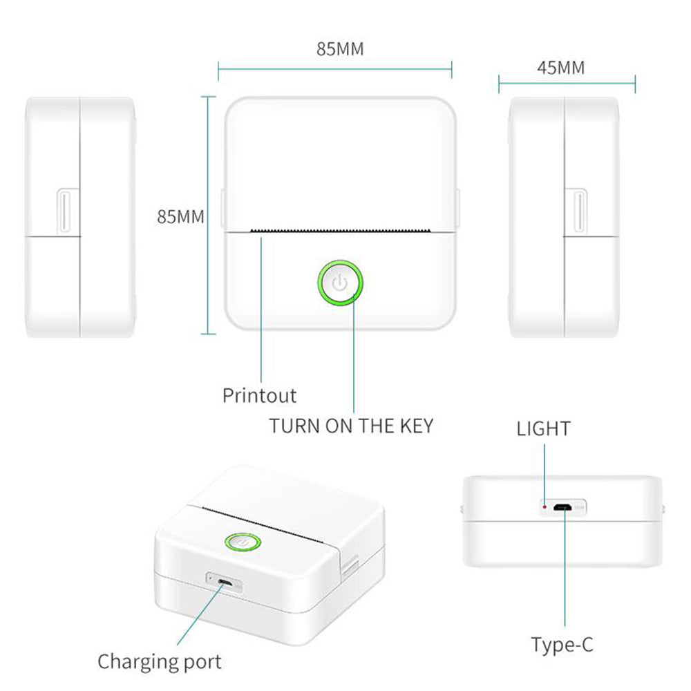 Mini Wireless Bluetooth Thermal Printer Photo Inkless Sticker Printer White