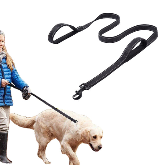 Dog Leashes Reflective Outdoor Dog Training Chain with Double Handle Black