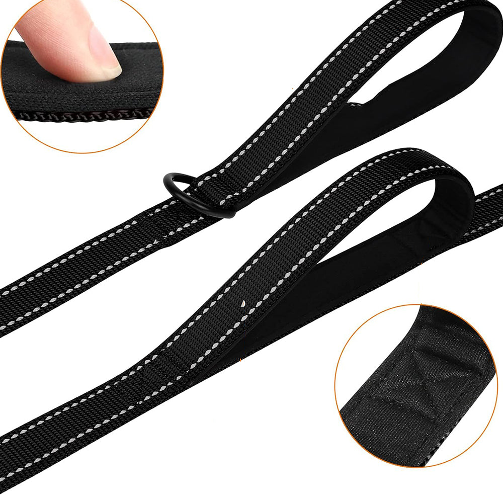 Dog Leashes Reflective Outdoor Dog Training Chain with Double Handle Black