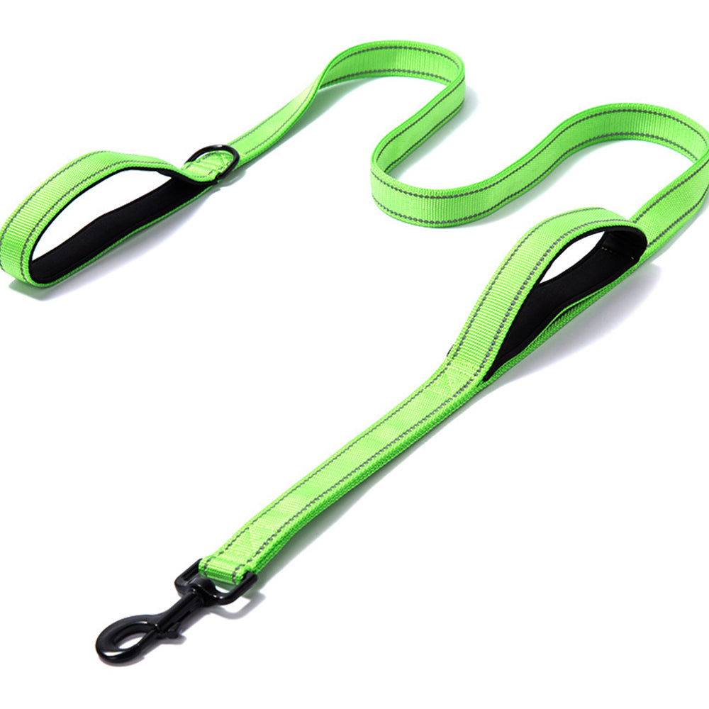 Dog Leashes Reflective Outdoor Dog Training Chain with Double Handle Green