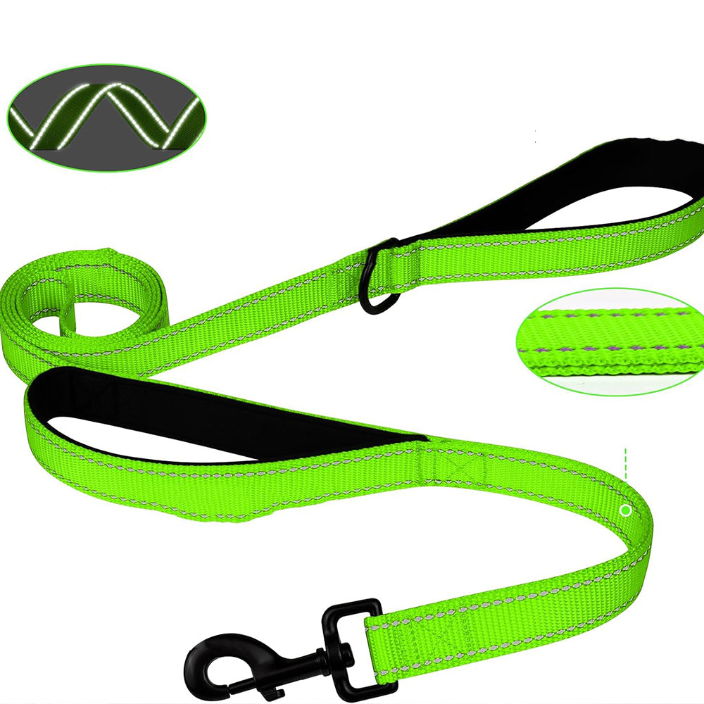 Dog Leashes Reflective Outdoor Dog Training Chain with Double Handle Green
