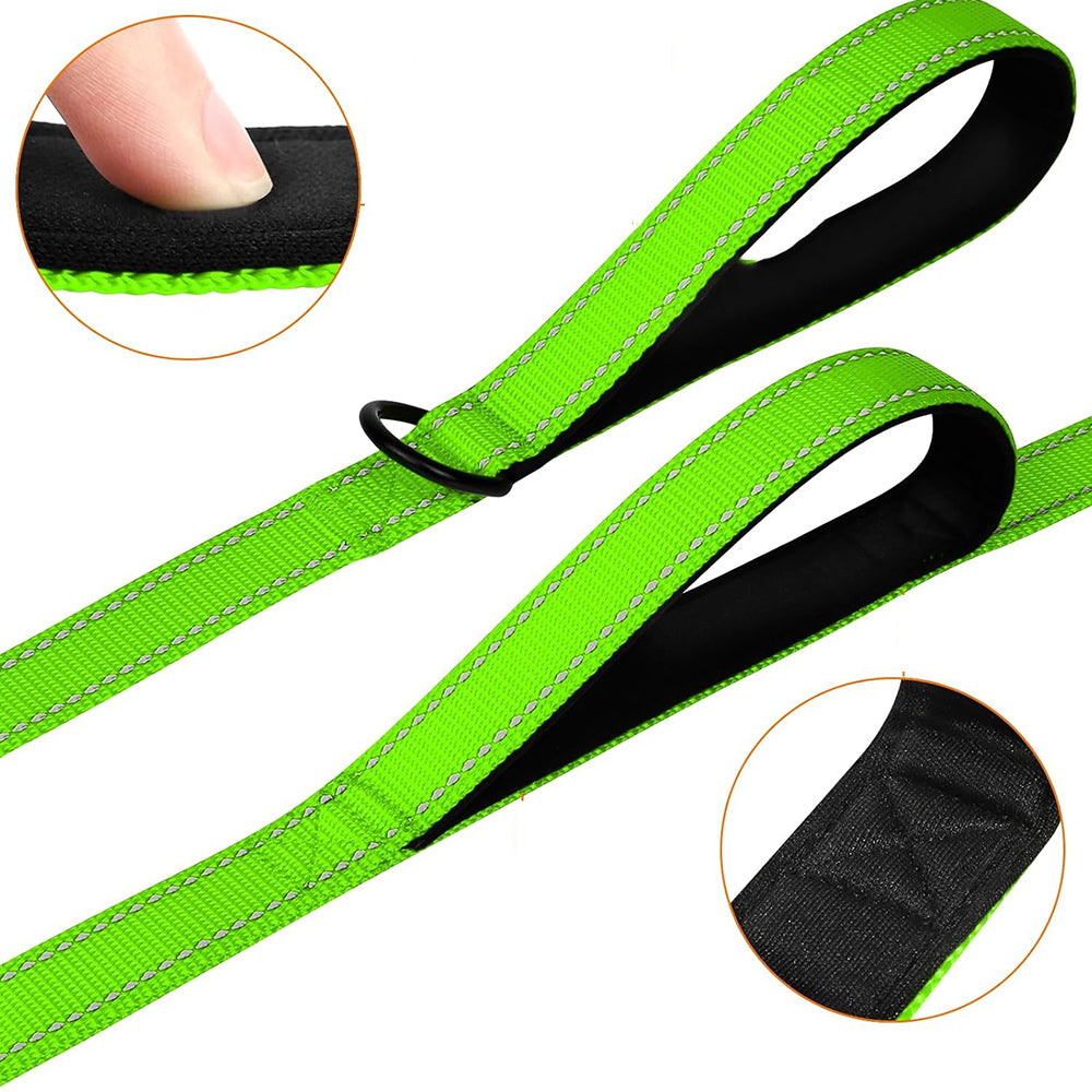 Dog Leashes Reflective Outdoor Dog Training Chain with Double Handle Green