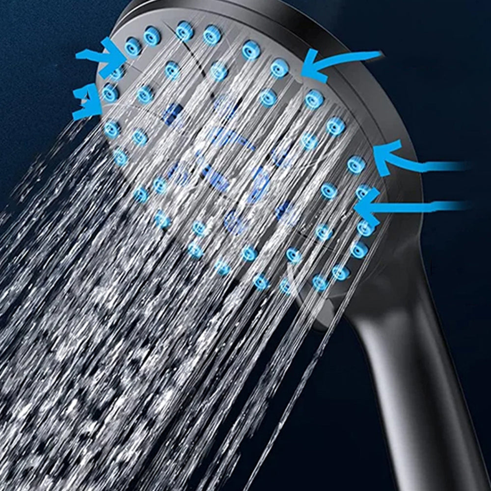 High Pressure 5 Mode Handheld Shower Head with Anti Clog Nozzle 1.5m Hose Black