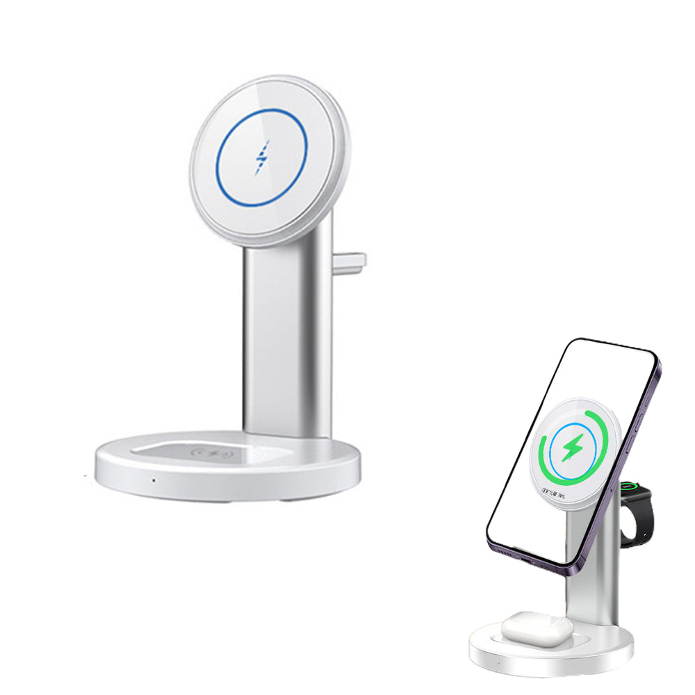 3-in-1 Wireless MagSafe Charger Station Magnetic Charging Stand White