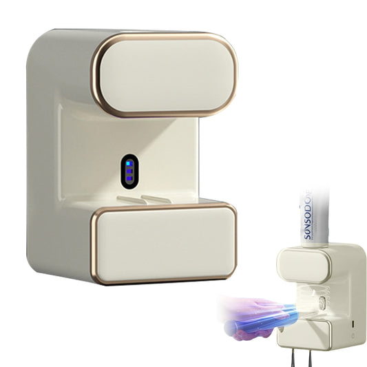 Electric Automatic Toothpaste Dispenser Wall-Mounted Toothbrush Sterilizer Beige