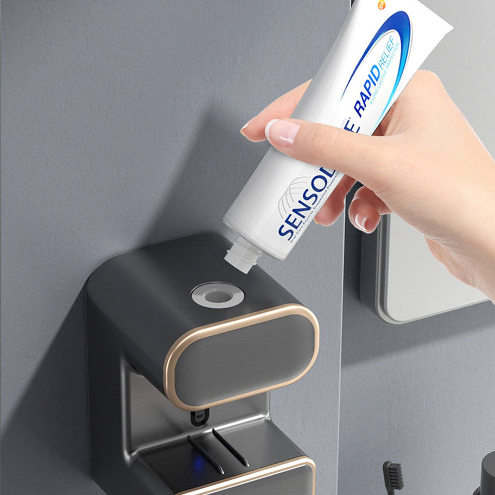 Electric Automatic Toothpaste Dispenser Wall-Mounted Toothbrush Sterilizer Black