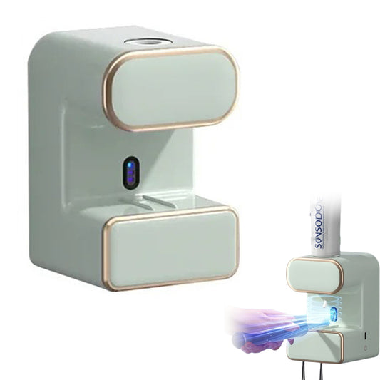 Automatic Toothpaste Dispenser Wall-Mounted Toothbrush Sterilizer Light Green