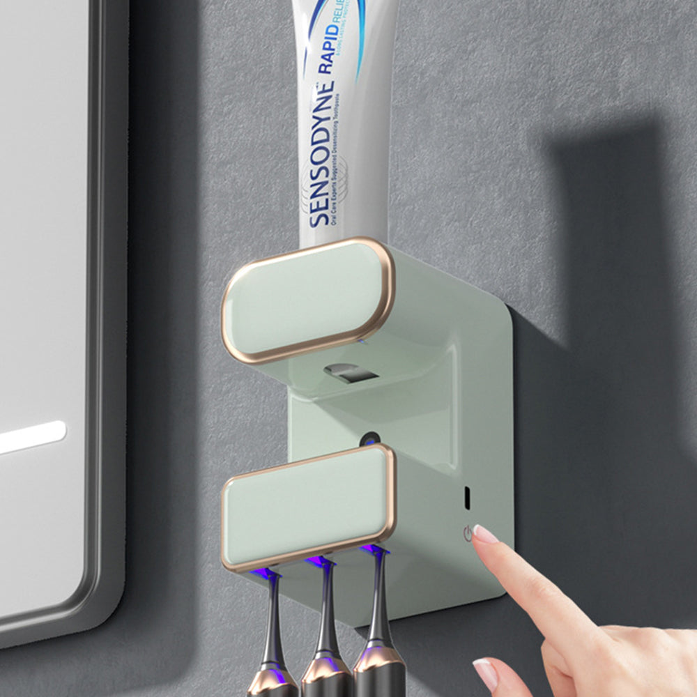 Automatic Toothpaste Dispenser Wall-Mounted Toothbrush Sterilizer Light Green
