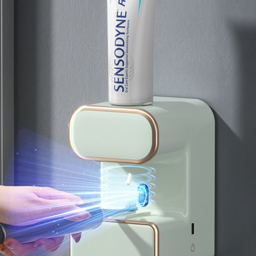Automatic Toothpaste Dispenser Wall-Mounted Toothbrush Sterilizer Light Green
