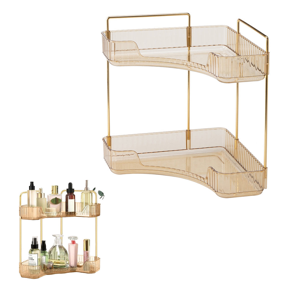 2 Tier Bathroom Counter Organizer Rack Corner Cosmetic Storage Rack Amber
