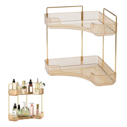2 Tier Bathroom Counter Organizer Rack Corner Cosmetic Storage Rack Amber