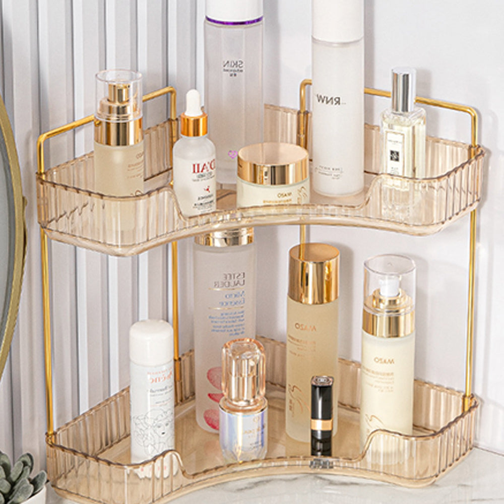2 Tier Bathroom Counter Organizer Rack Corner Cosmetic Storage Rack Amber