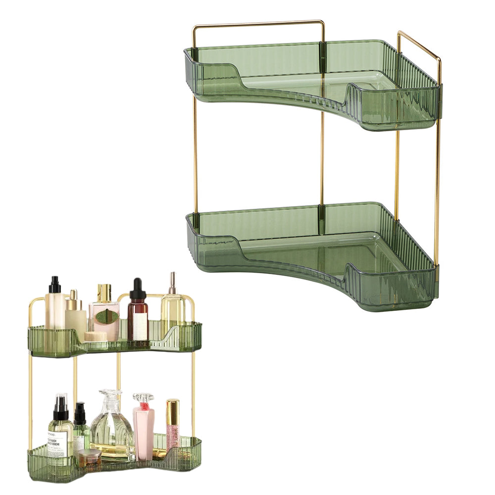 2 Tier Bathroom Counter Organizer Rack Corner Cosmetic Storage Rack Green