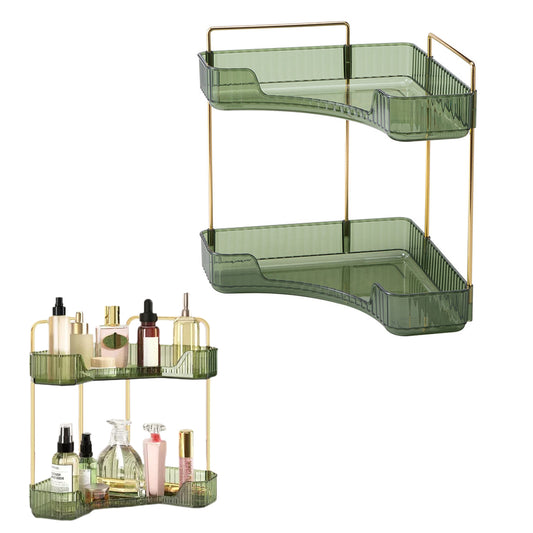 2 Tier Bathroom Counter Organizer Rack Corner Cosmetic Storage Rack Green