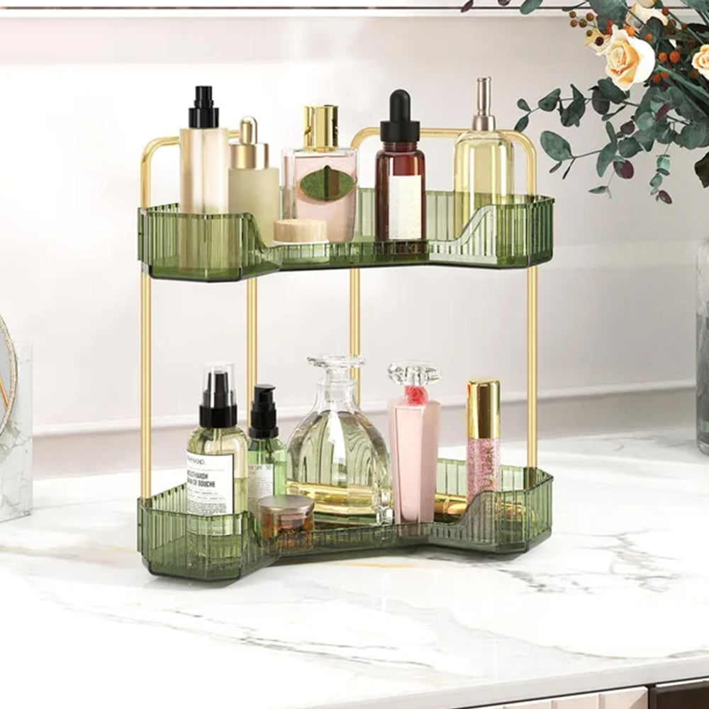 2 Tier Bathroom Counter Organizer Rack Corner Cosmetic Storage Rack Green