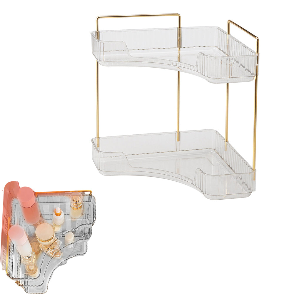 2 Tier Bathroom Counter Organizer Rack Corner Cosmetic Storage Rack Clear