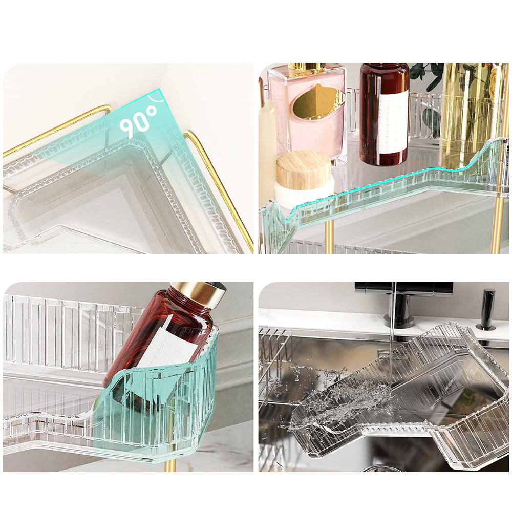 2 Tier Bathroom Counter Organizer Rack Corner Cosmetic Storage Rack Clear