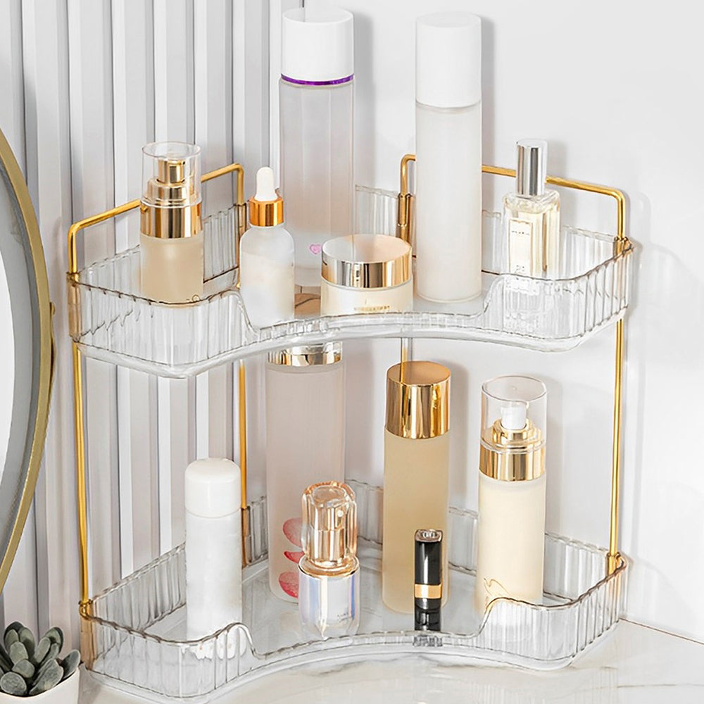 2 Tier Bathroom Counter Organizer Rack Corner Cosmetic Storage Rack Clear