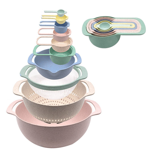 10Pcs Mixing Bowl Set Plastic Serving Bowls Nesting Bowls with Measuring Spoon