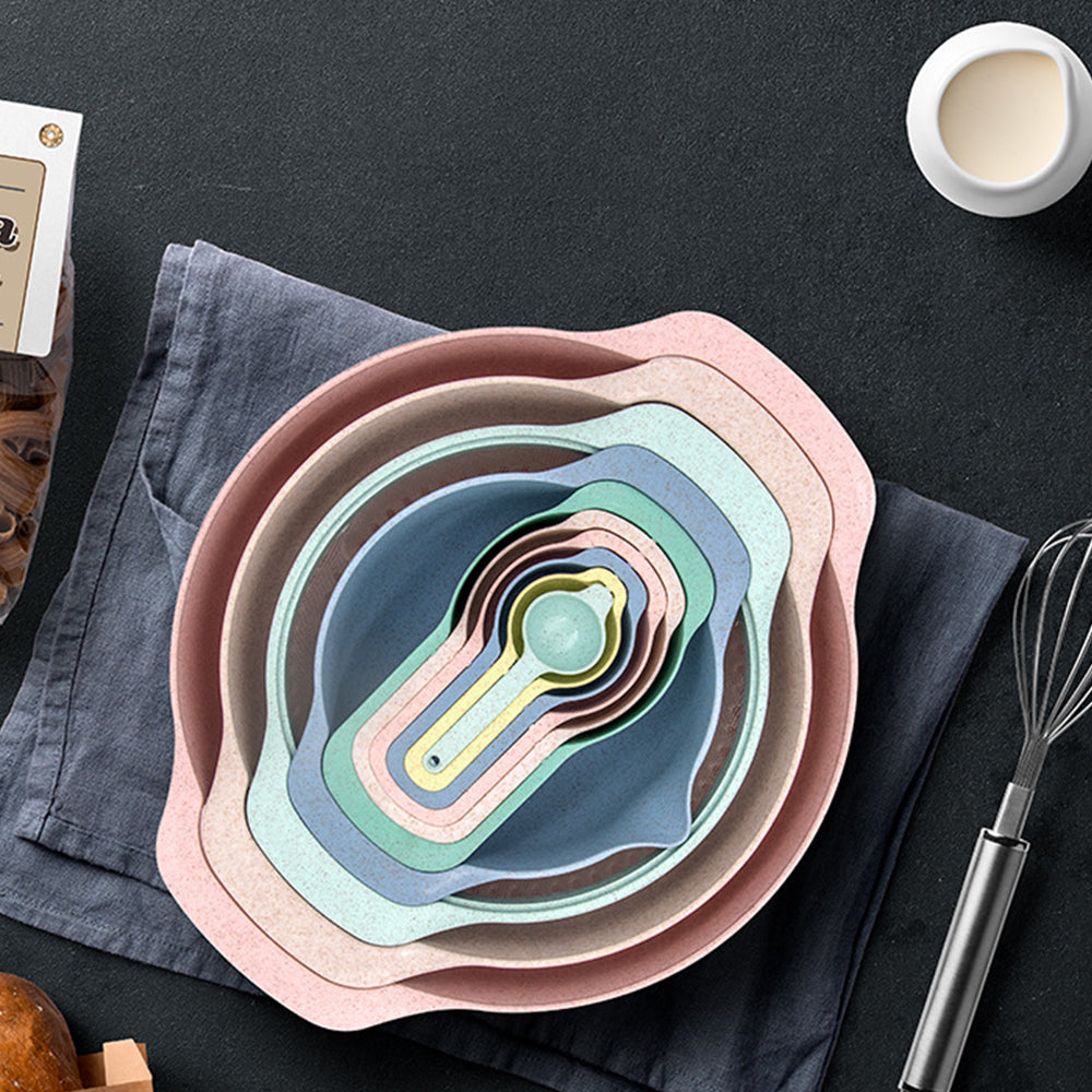 10Pcs Mixing Bowl Set Plastic Serving Bowls Nesting Bowls with Measuring Spoon