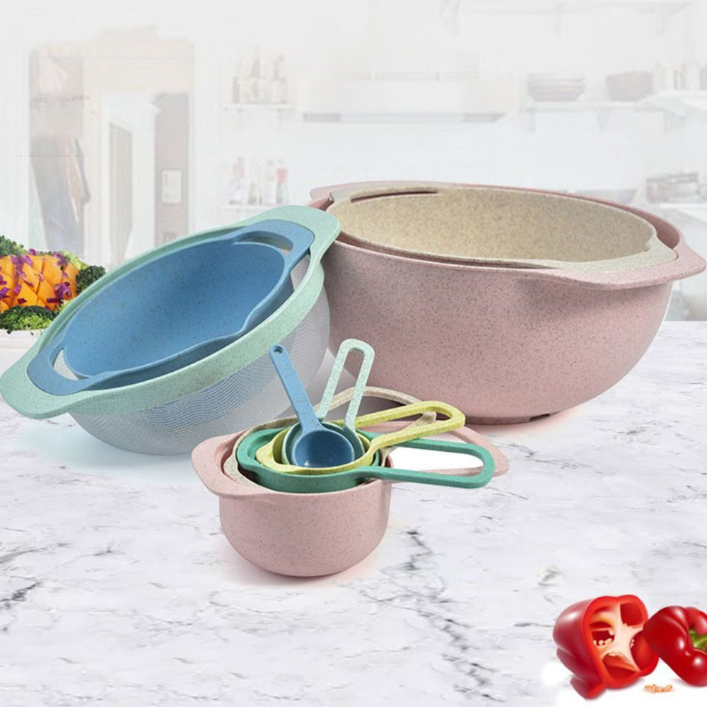 10Pcs Mixing Bowl Set Plastic Serving Bowls Nesting Bowls with Measuring Spoon