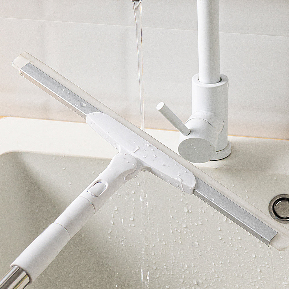 Telescopic Long Handle Floor Squeegee Scrubber Broom for Floor Cleaning White