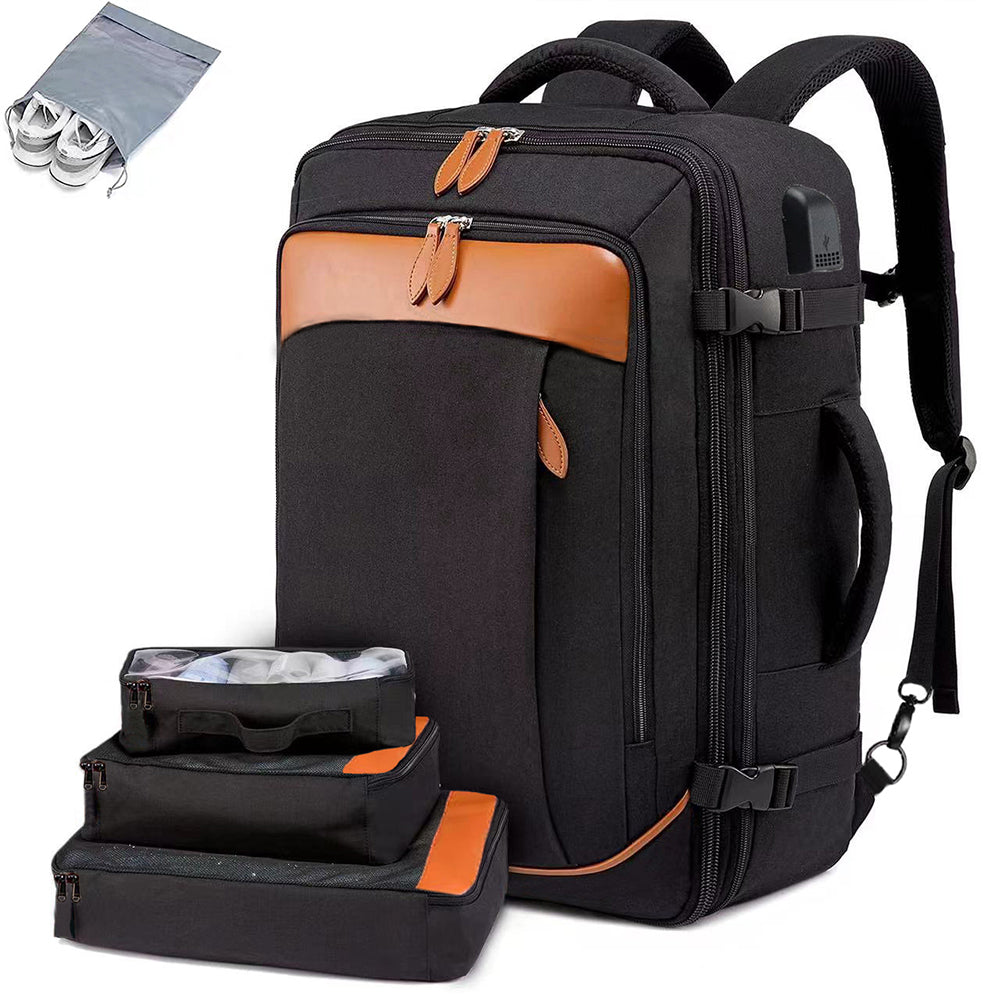 Business Travel Laptop Backpack Large Capacity Expandable Computer Bag Black