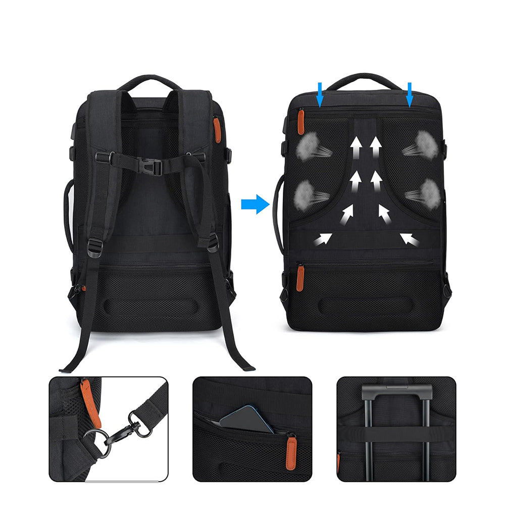 Business Travel Laptop Backpack Large Capacity Expandable Computer Bag Black