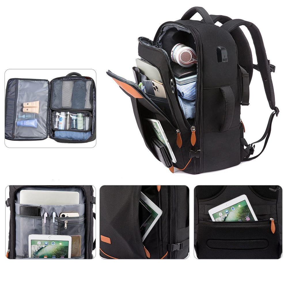 Business Travel Laptop Backpack Large Capacity Expandable Computer Bag Black