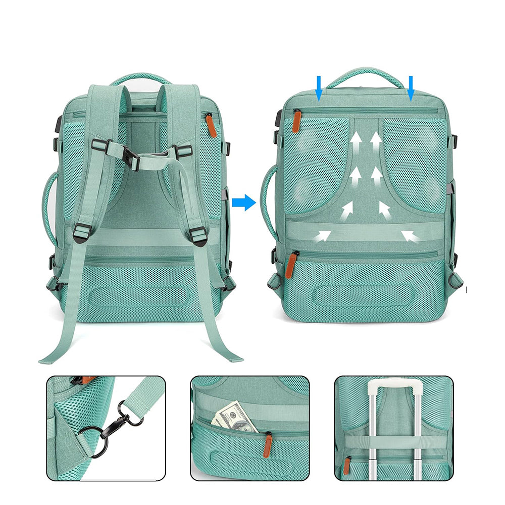 Business Travel Laptop Backpack Large Capacity Expandable Computer Bag Green