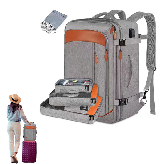 Business Travel Laptop Backpack Large Capacity Expandable Computer Bag Grey