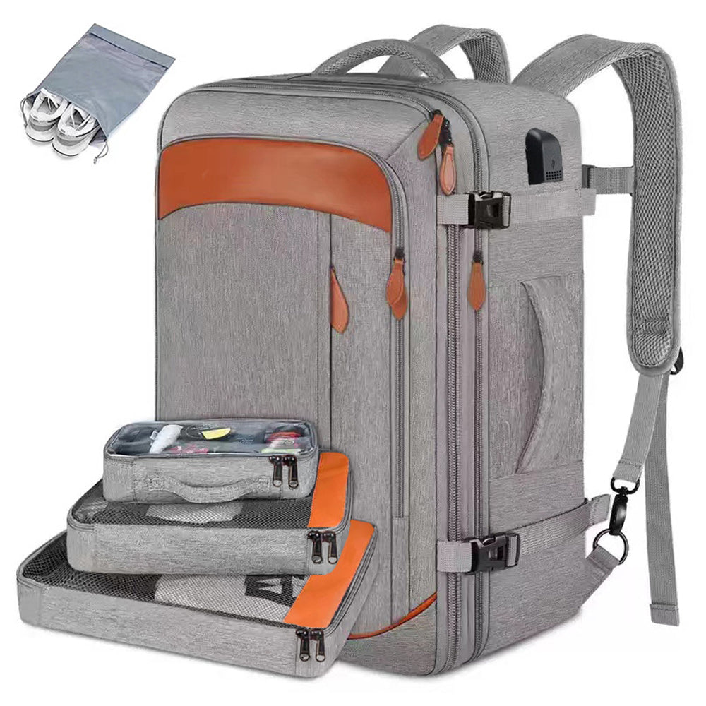 Business Travel Laptop Backpack Large Capacity Expandable Computer Bag Grey